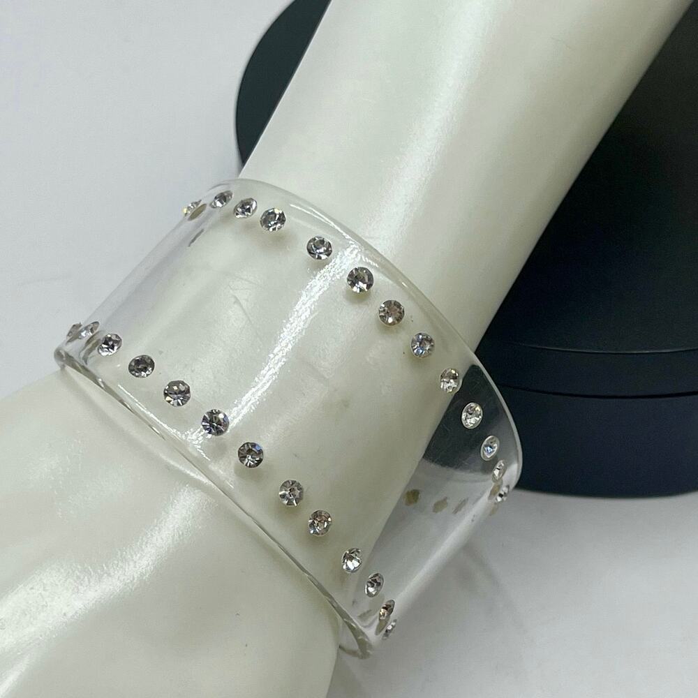 Clear High End Wide Lucite Rhinestone Cuff Bracelet‎
